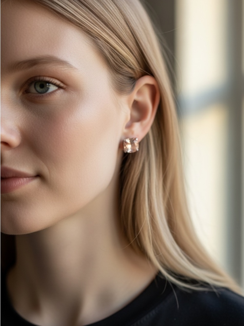 Sparkling Rose Gold Cushion-Cut Stud Earrings